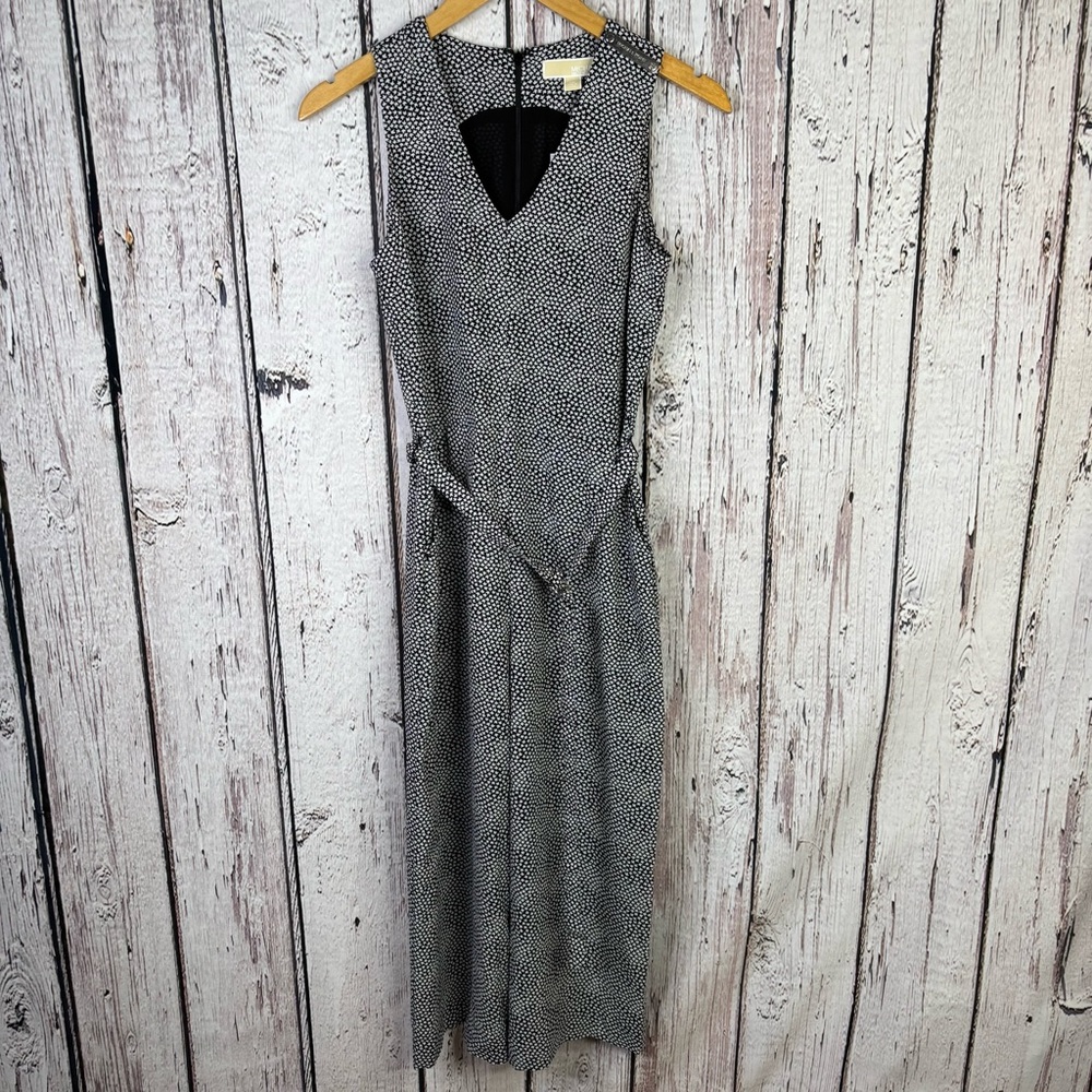 🏷️NWT Michael Michael Kors SZ 0P Petite Cropped Crepe Jumpsuit Belted Sleeveless